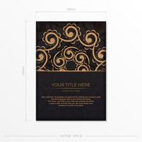 A black and gold flyer template with a decorative pattern vector