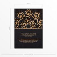 Rectangular postcards in black with Indian patterns. Invitation card design with mandala ornament. vector