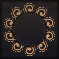 Square postcards in black with Indian patterns. Invitation card design with mandala ornament. vector