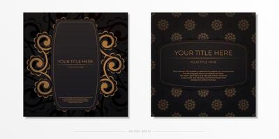 Square Preparing postcards in black with Indian ornaments. Template for design printable invitation card with mandala patterns. vector