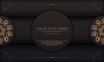 Black banner of gorgeous vector patterns with mandala ornaments and place for your text. Invitation card design with mandala patterns.