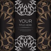 Square postcard design in black color with luxurious patterns. Stylish invitation with vintage ornament. vector