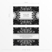 Business card template with black and white floral pattern vector