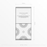 Stylish Template for print design postcards in white color with luxurious Greek patterns. Vector preparation of invitation card with vintage ornament.