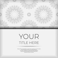 Stylish Ready-to-print white postcard design with luxurious Greek patterns. Invitation card template with vintage ornament. vector