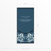 Rectangular vector postcards in blue color with luxury light ornaments. Invitation card design with vintage patterns.