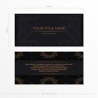 Rectangular postcards in black with luxurious gold ornaments. Invitation card design with vintage patterns. vector