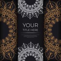 Square postcards in Black color with luxurious patterns. Invitation card design with vintage ornament. vector