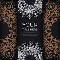 Square postcards in Black color with luxurious patterns. Invitation card design with vintage ornament. vector