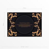 Stylish postcards in black with Indian patterns. Vector design of invitation card with mandala ornament.