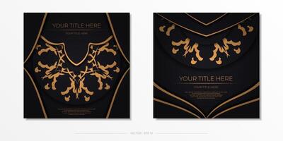 Set of postcard in black color with Indian ornaments. Invitation card design with mandala patterns. vector