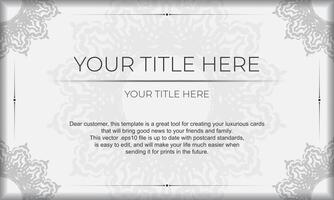 White banner template with black ornaments and place for your text. Print-ready invitation design with mandala ornament. vector