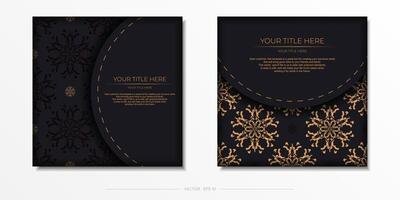 Set of vector postcards in black color with Indian patterns. Invitation card design with mandala ornament.