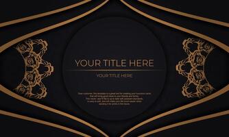 Black vector background with luxury gold ornaments and place for your design. Invitation card design with vintage ornament.