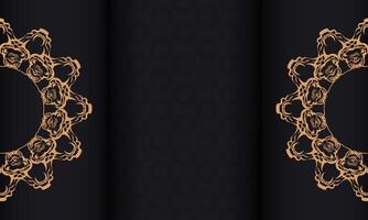 Black banner with luxurious gold ornaments and place under the text. Print-ready invitation design with vintage patterns. vector
