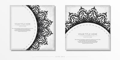 White postcard template with black patterns. Vector