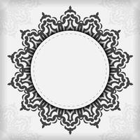 Vector Preparing postcards in white with black ornaments. Template for design printable invitation card with mandala patterns.