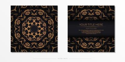 Square postcard in dark color with abstract ornament. Invitation card design with vintage patterns. vector