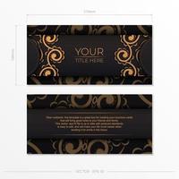 Rectangular Preparing postcards in black with Indian patterns. Template for print design invitation card with mandala ornament.