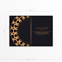 Stylish Vector Ready-to-Print Black Color Postcard Design with Luxurious Greek Patterns. Invitation card template with vintage ornament.