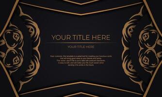 Black template banner with abstract ornaments for your design. Vector Print-ready invitation design with vintage ornament.