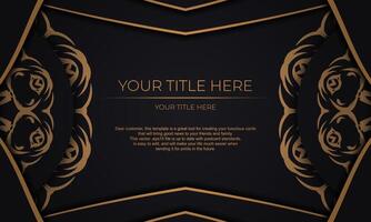 Black template banner with abstract ornaments for your design. Vector Print-ready invitation design with vintage ornament.