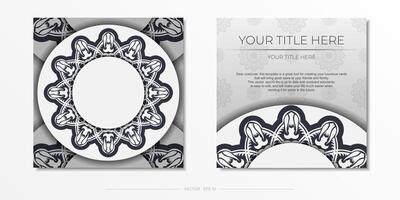 Vintage White color postcard template with abstract ornament. Print-ready invitation design with vintage patterns. vector