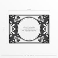 Stylish vector postcard design in white color with luxurious greek patterns. Stylish invitation card with vintage ornament.