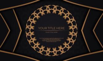 Invitation card design with luxurious ornaments. Black vector background with greek luxury ornaments and place for your design.
