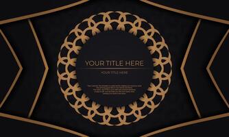 Invitation card design with luxurious ornaments. Black vector background with greek luxury ornaments and place for your design.