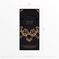 Rectangular Preparing postcards in black with luxurious gold ornaments. Template for design printable invitation card with vintage patterns. vector