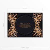 Rectangular Vector Template Postcard Black Color with Luxurious Ornaments. Print-ready invitation design with vintage ornaments.