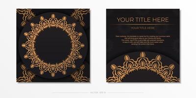 Luxurious Black color postcard template with vintage ornament. Print ready invitation design with mandala patterns. vector