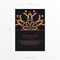 Stylish Postcard template in black with Indian patterns. Vector Print-ready invitation design with mandala ornament.