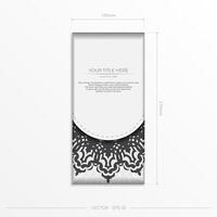 Preparing postcards in white with black patterns. Vector Template for print design of invitation card with mandala ornament.