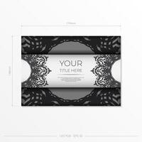 Vector postcards in white with black patterns. Invitation card design with mandala ornament.