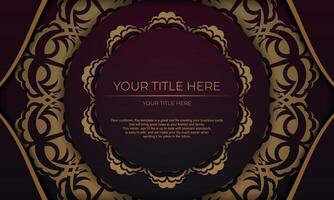Burgundy vector banner with vintage ornaments for your design. Template for print design invitation card with mandala ornament.