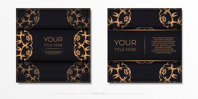 Square vector postcards in dark colors with abstract patterns. Invitation card design with vintage ornament.