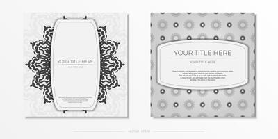 Preparing postcards in white with black ornaments. Template for design printable invitation card with mandala patterns. vector