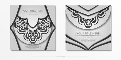 Luxurious postcard White colors with Indian ornaments. Invitation card design with mandala patterns. vector