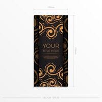 Rectangular postcards in black with Indian patterns. Invitation card design with mandala ornament. vector