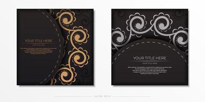 Two black and gold business cards with a floral pattern vector