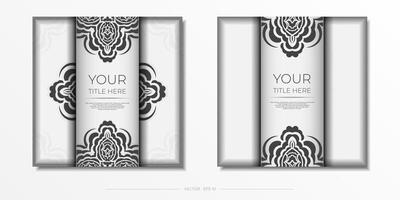 Preparing postcards White colors with Indian patterns. Template for print design invitation card with mandala ornament. vector