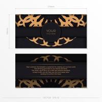 Stylish Ready-to-print postcard design in black with luxurious Greek patterns. Vector Invitation card template with vintage ornament.