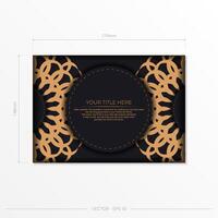 Stylish vector postcard design in black color with luxurious greek patterns. Stylish invitation card with vintage ornament.