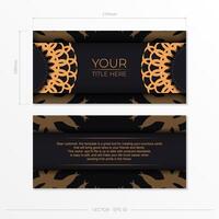 Stylish vector postcard design in black color with luxurious Greek ornaments. Stylish invitation card with vintage patterns.