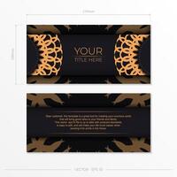 Stylish vector postcard design in black color with luxurious Greek ornaments. Stylish invitation card with vintage patterns.