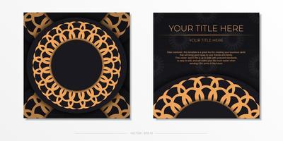 Stylish Ready-to-print postcard design in black with luxurious Greek ornaments. Invitation card template with vintage patterns.
