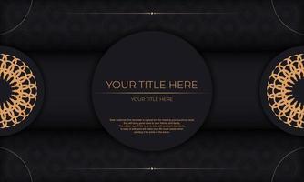 Invitation card design with luxurious patterns. Black banner with greek luxury ornaments and place for your text. vector