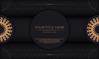 Invitation card design with luxurious patterns. Black banner with greek luxury ornaments and place for your text. vector